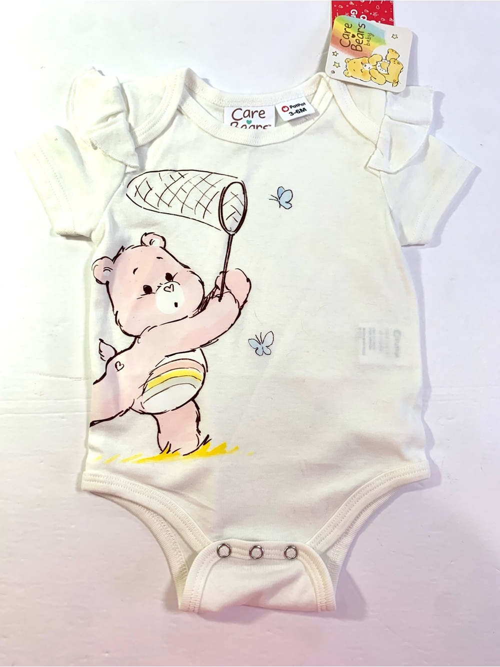 CareBear Cheer Bear Cream Short Sleeve Baby Playsuit 3-6 NWT
